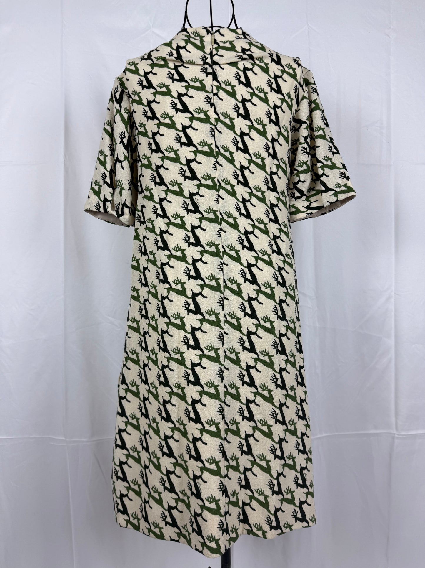 Gucci Vestito al Ginocchio Stampa Renne Verde e Avorio - Pally Vintage Closet