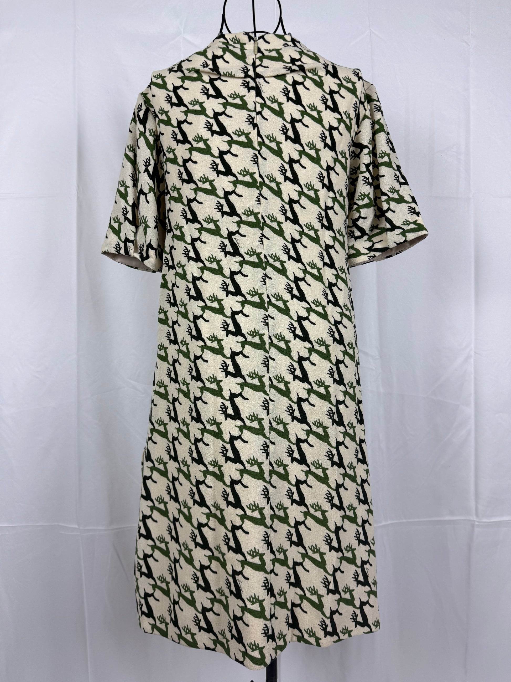 Gucci Vestito al Ginocchio Stampa Renne Verde e Avorio - Pally Vintage Closet