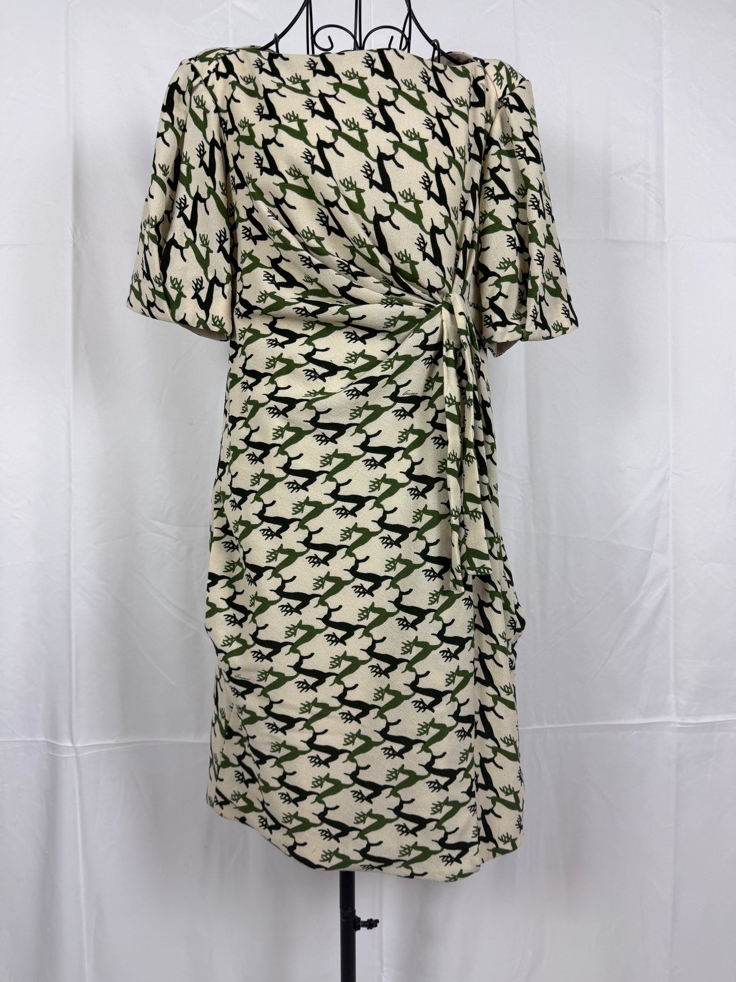 Gucci Vestito al Ginocchio Stampa Renne Verde e Avorio - Pally Vintage Closet