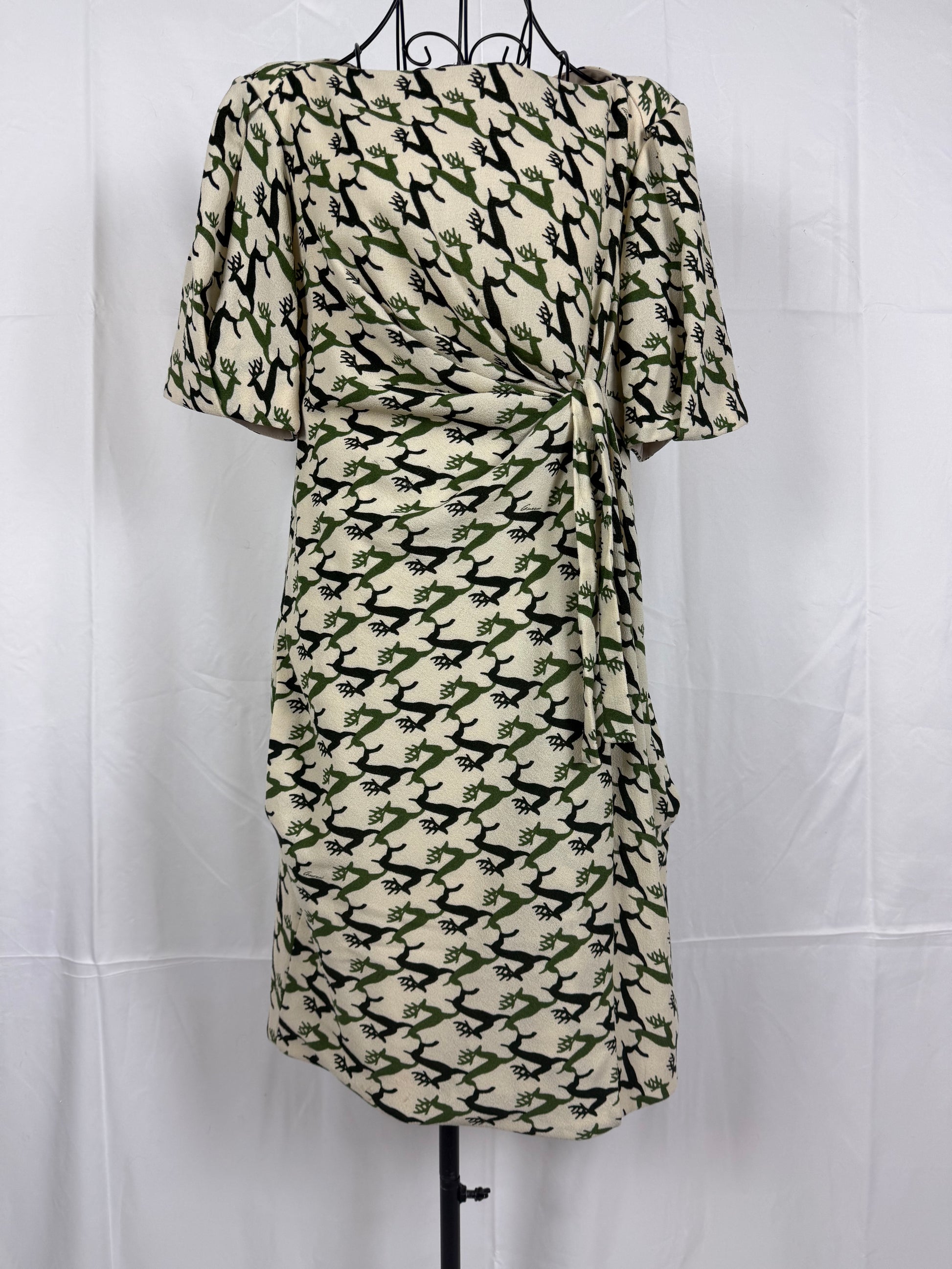 Gucci Vestito al Ginocchio Stampa Renne Verde e Avorio - Pally Vintage Closet