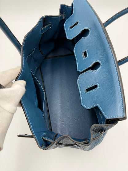 Herm-s-Borsa-Birkin-35-Blue-Jean-in-Pelle-Togo-con-Hardware-Palladio-70420589904196 - Pally Vintage Closet