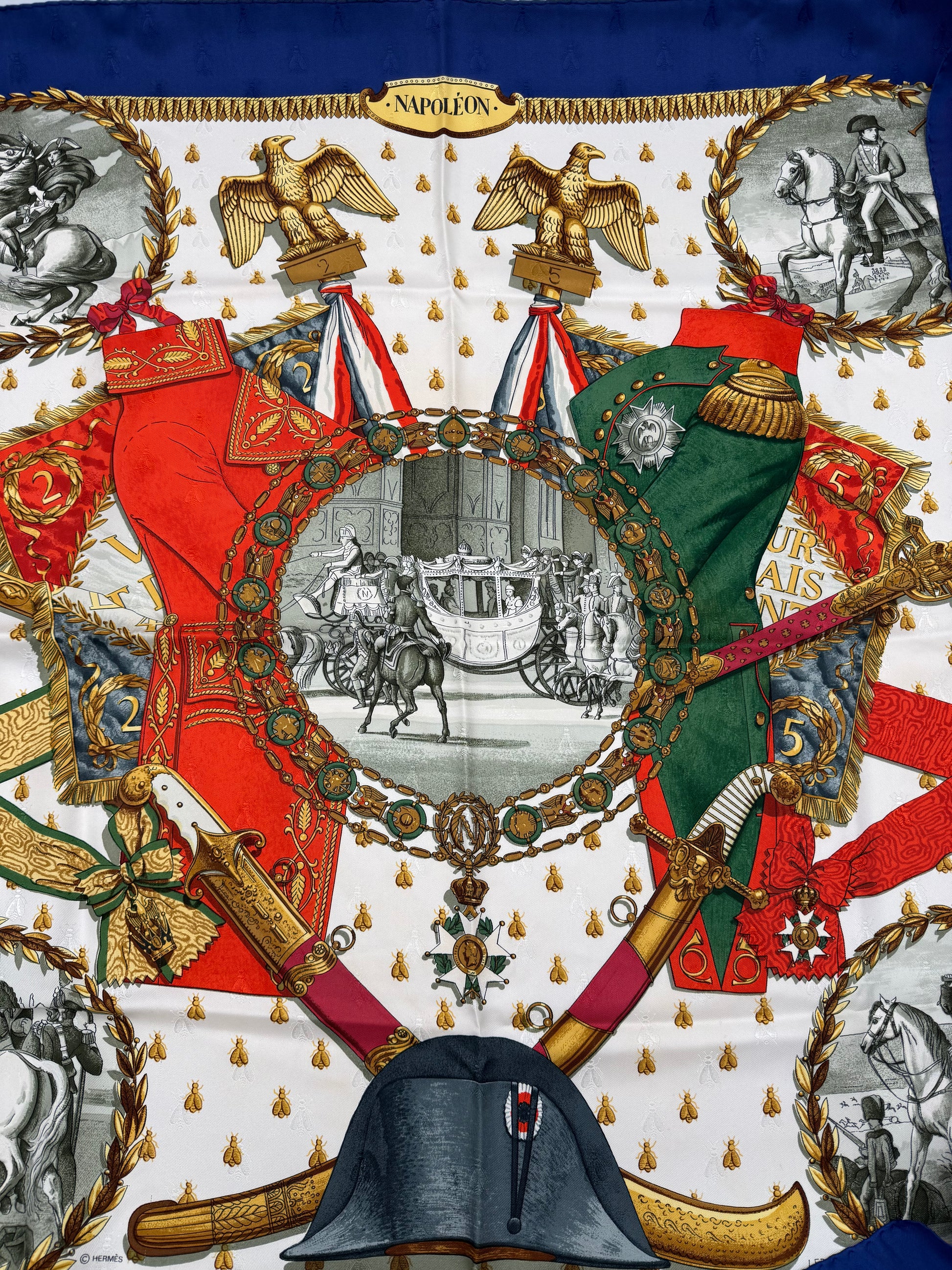 Hermès Foulard Vintage Napoléon Seta Jacquard Blu - Pally Vintage Closet