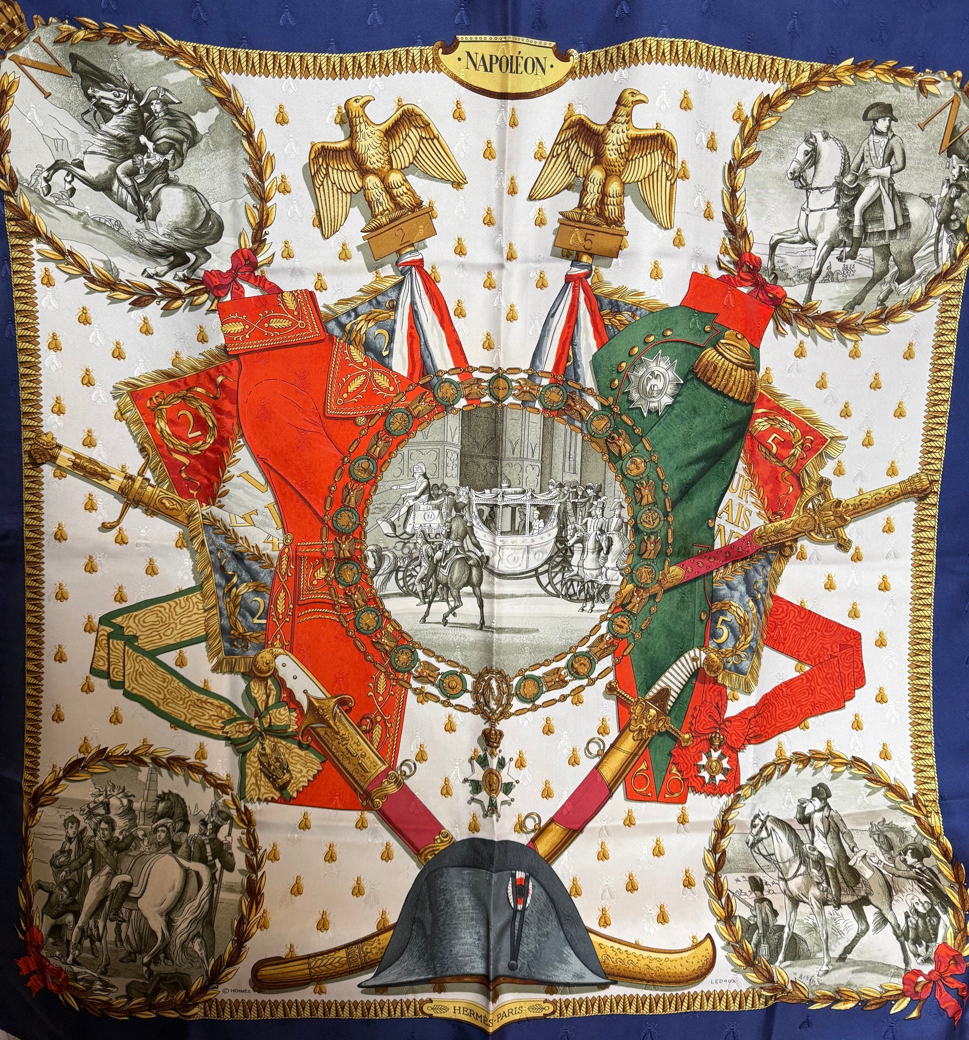 Hermès Foulard Vintage Napoléon Seta Jacquard Blu - Pally Vintage Closet