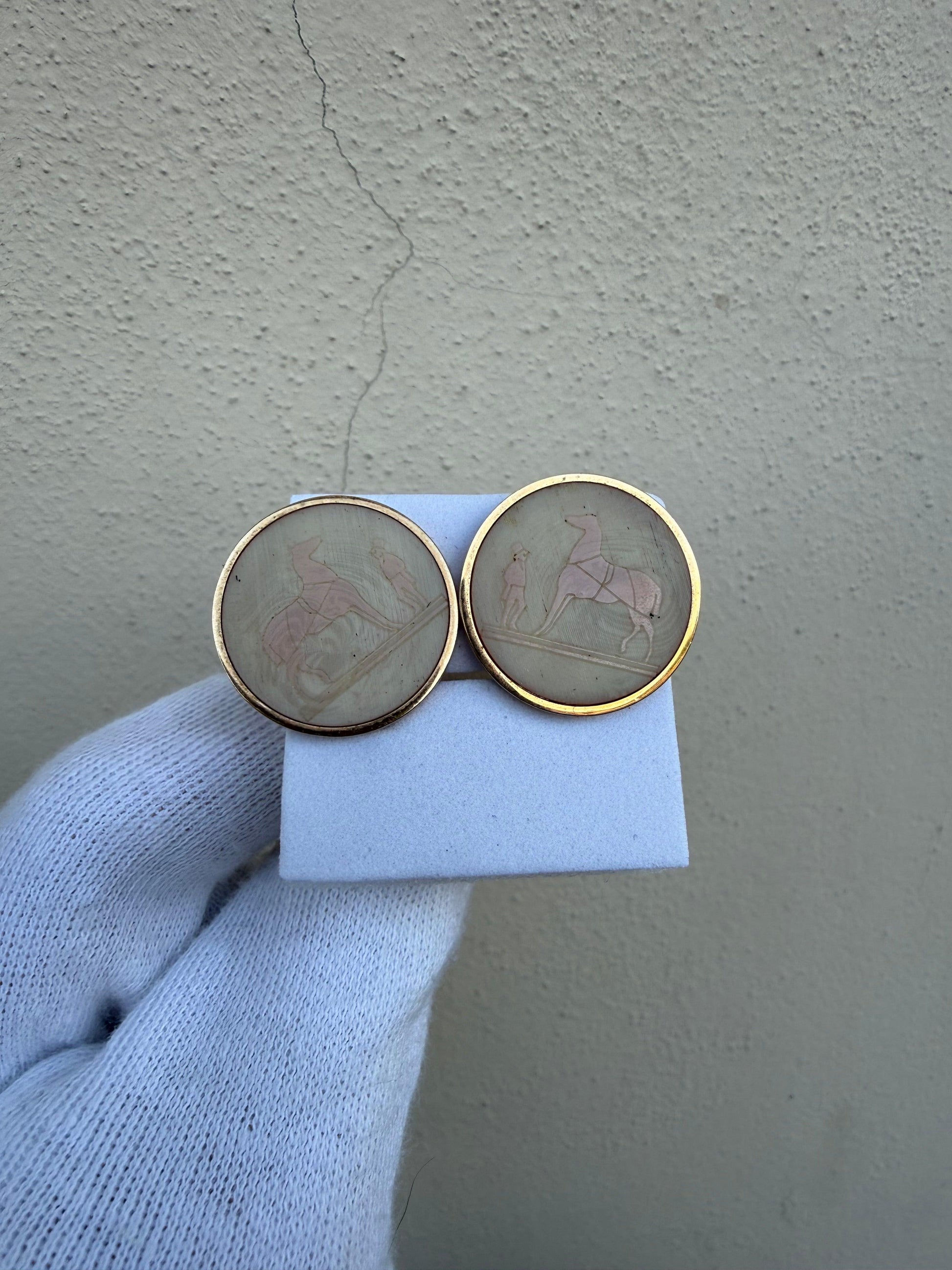 Herm-s-Orecchini-a-Clip-Vintage-Bijouterie-Fantaisie-Motivo-Equestre-Avorio-70560858308932 - Pally Vintage Closet
