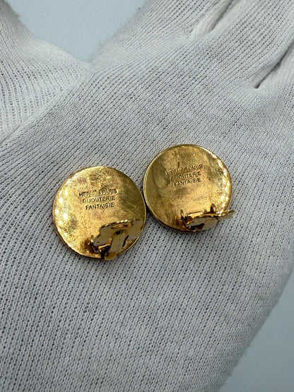 Herm-s-Orecchini-a-Clip-Vintage-Bijouterie-Fantaisie-Motivo-Equestre-Avorio-70560858571076 - Pally Vintage Closet