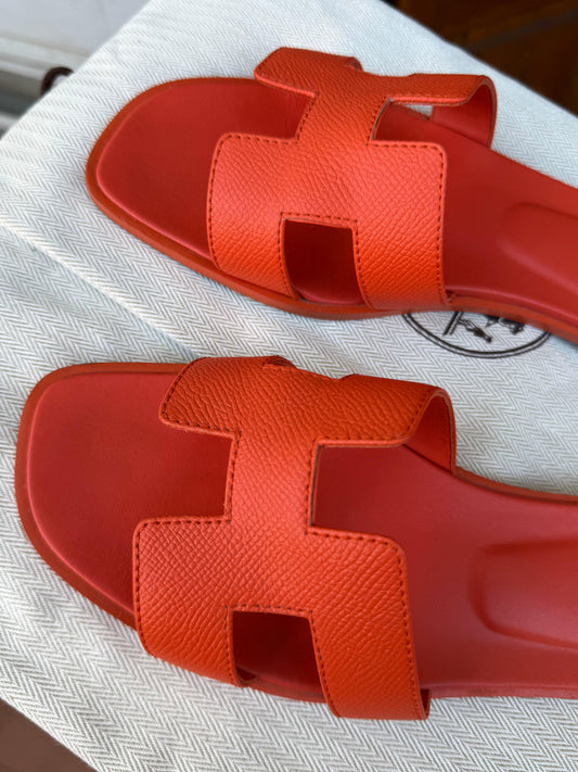 Hermès Sandali Oran in Pelle Epsom Orange Poppy - Pally Vintage Closet