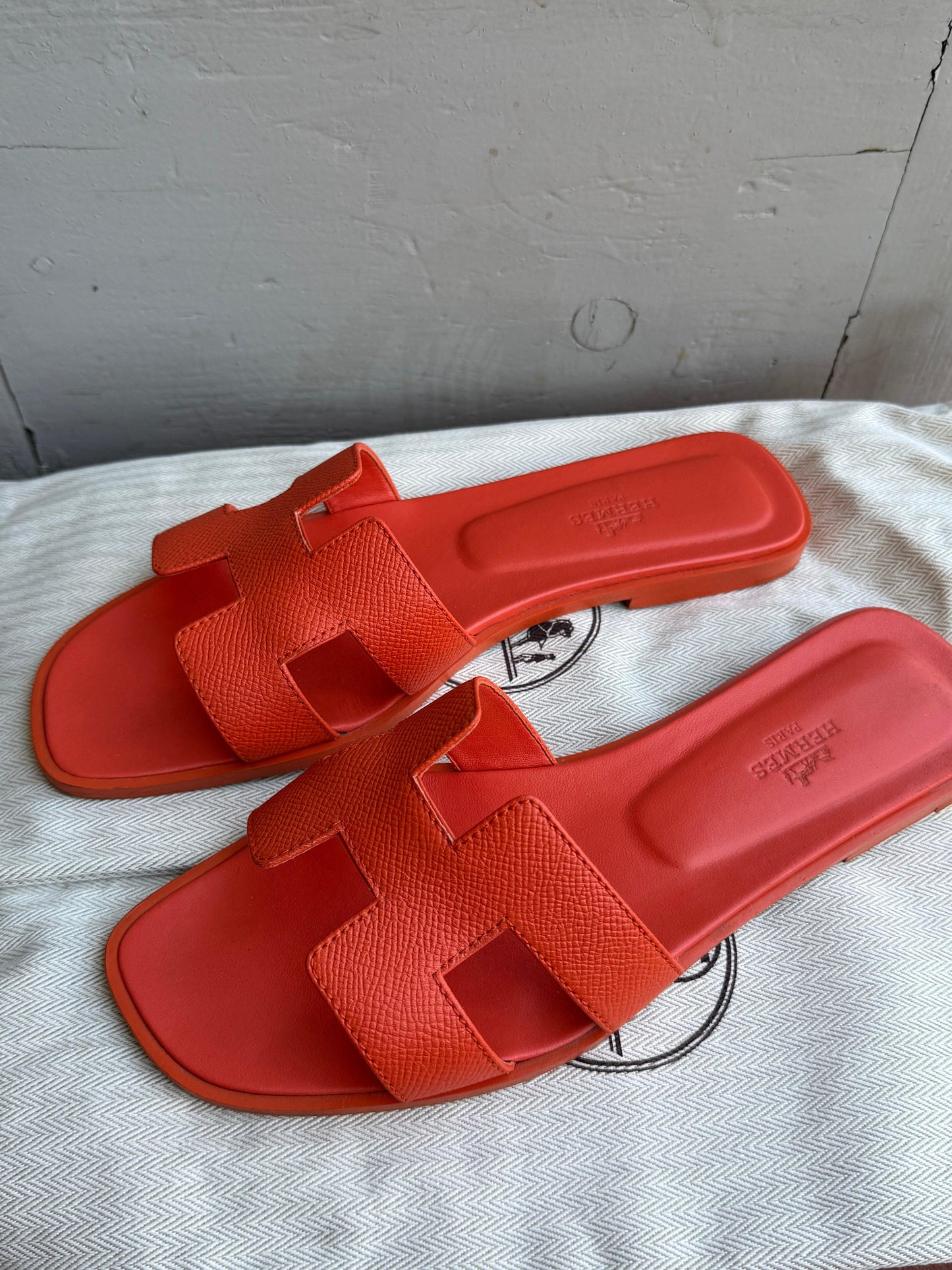 Hermès Orange Poppy Epsom Leather Oran Sandals