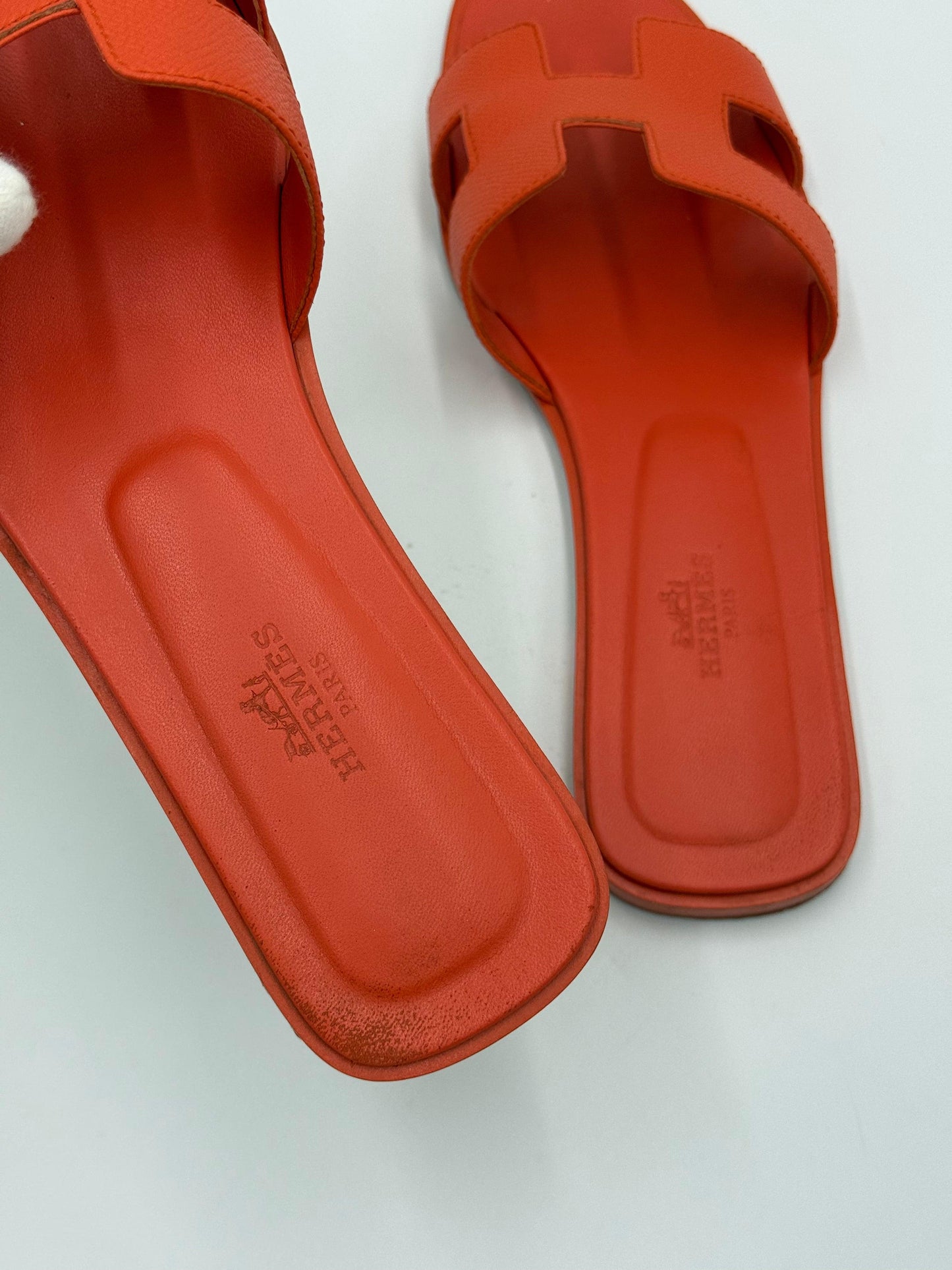 Hermès Orange Poppy Epsom Leather Oran Sandals