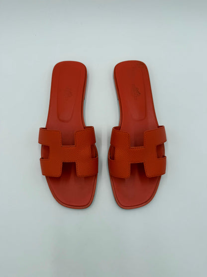 Hermès Orange Poppy Epsom Leather Oran Sandals