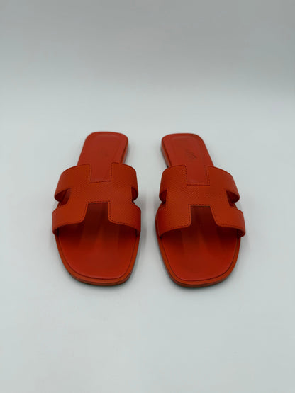 Hermès Orange Poppy Epsom Leather Oran Sandals
