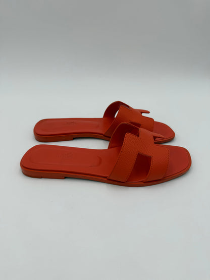 Hermès Orange Poppy Epsom Leather Oran Sandals