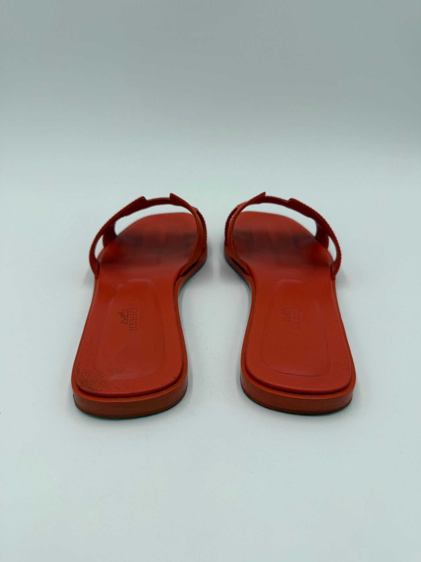 Hermès Orange Poppy Epsom Leather Oran Sandals