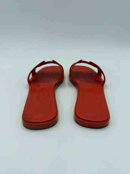 Hermès Orange Poppy Epsom Leather Oran Sandals