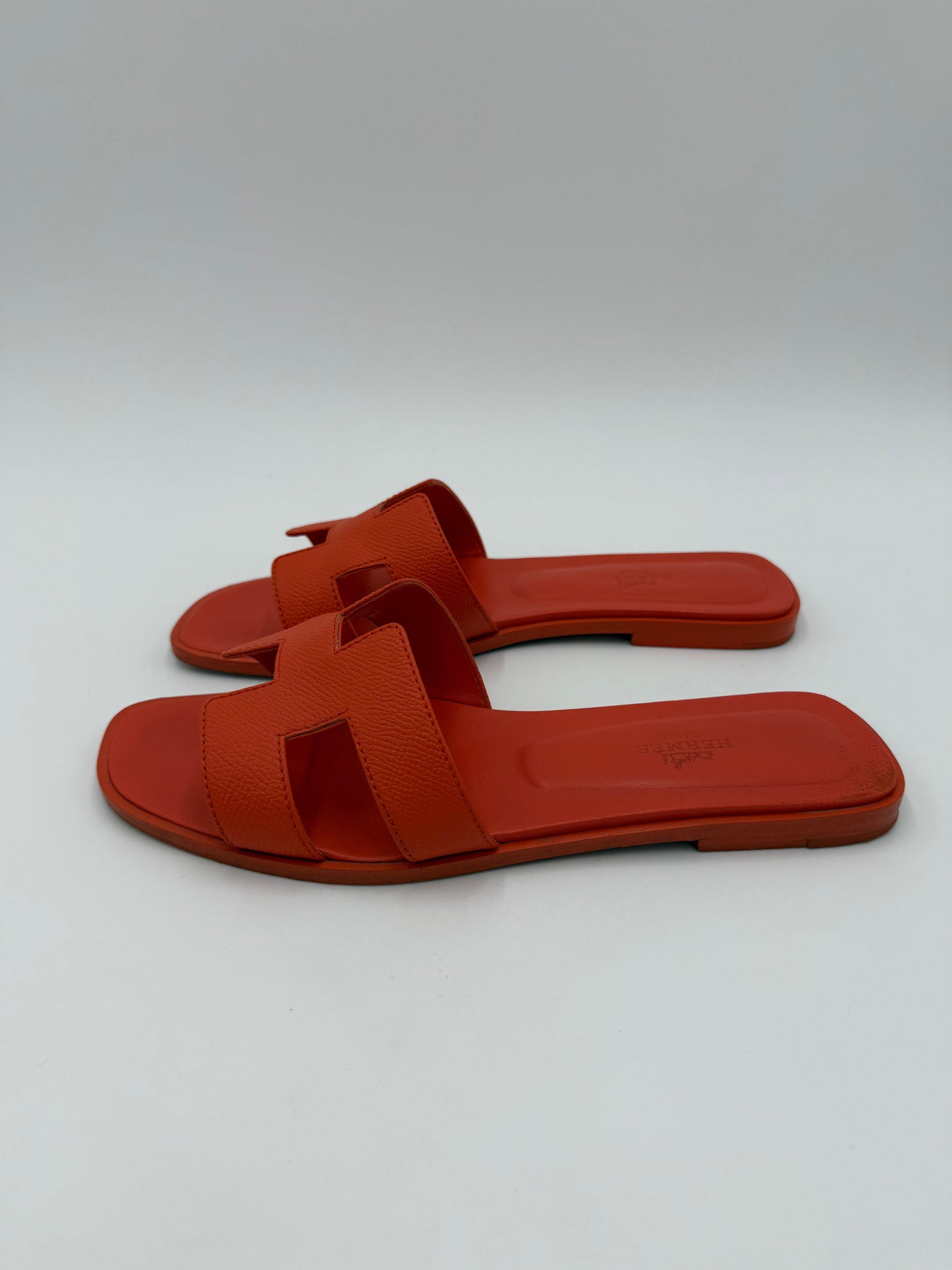 Hermès Orange Poppy Epsom Leather Oran Sandals