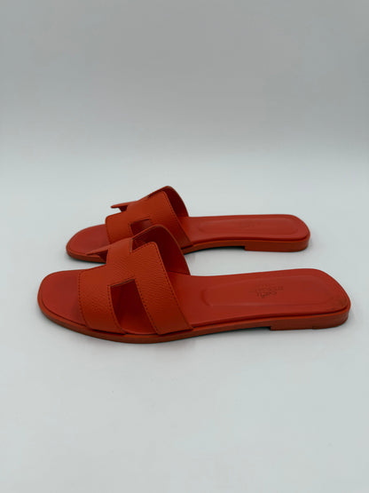 Hermès Orange Poppy Epsom Leather Oran Sandals