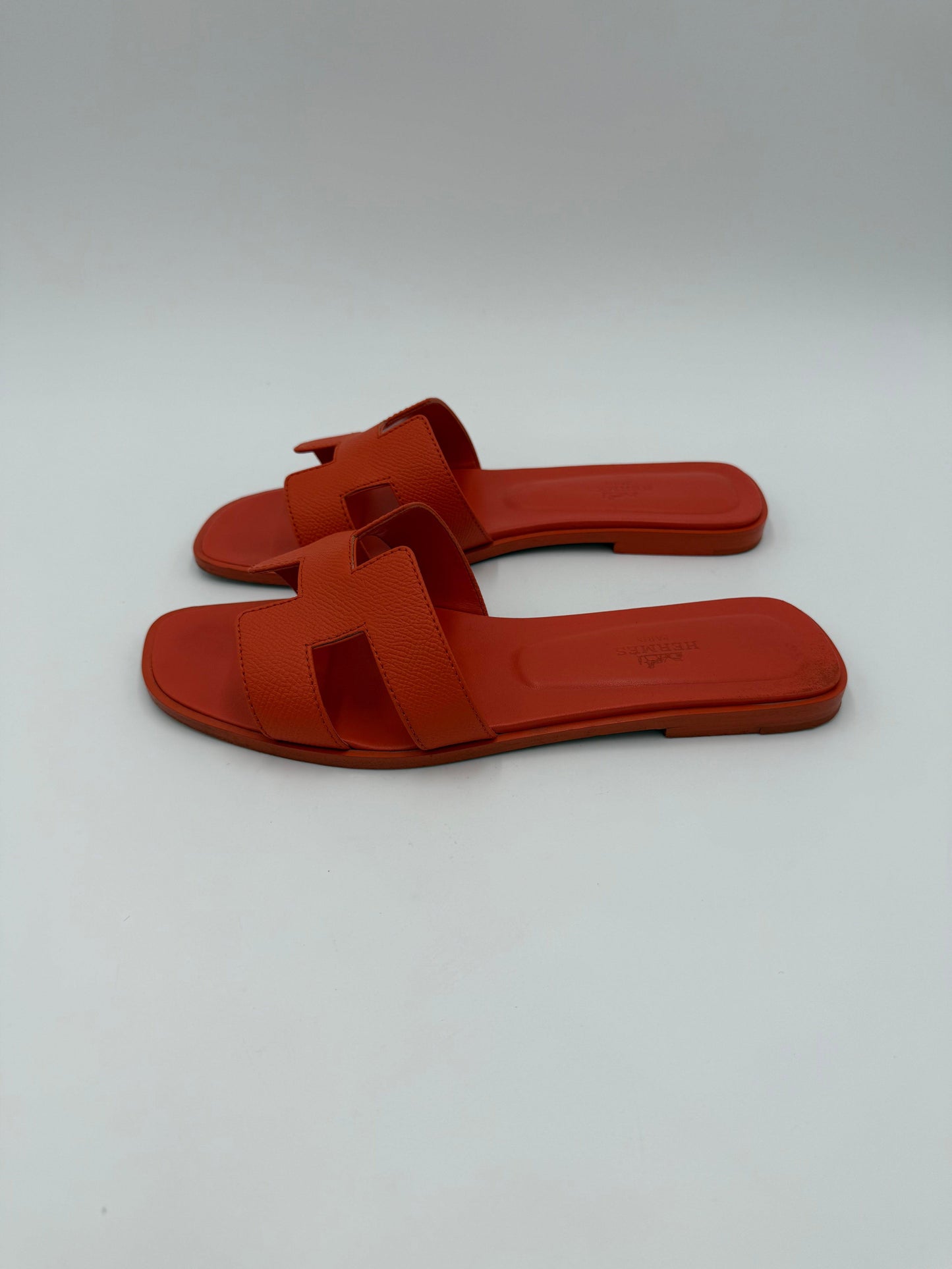 Hermès Orange Poppy Epsom Leather Oran Sandals
