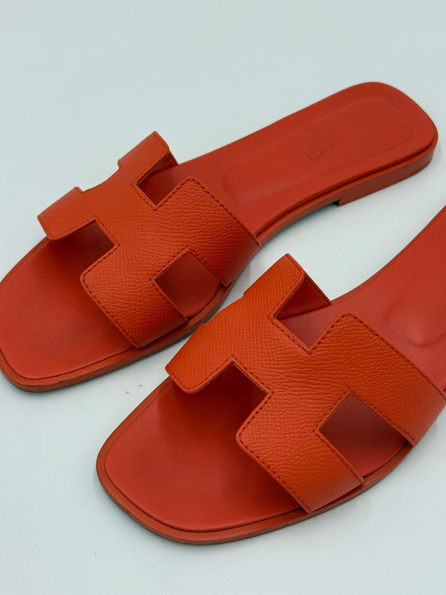 Hermès Orange Poppy Epsom Leather Oran Sandals