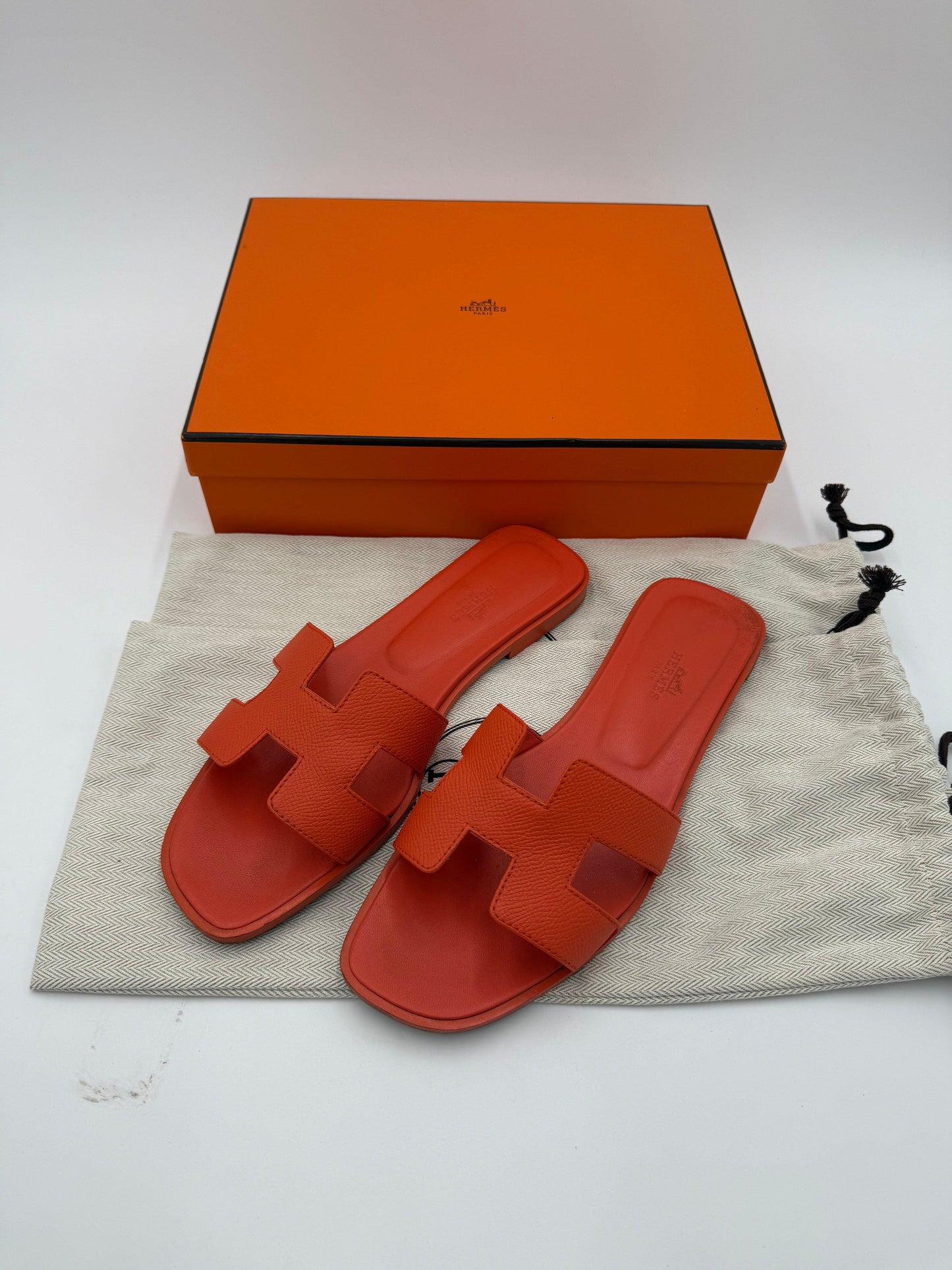 Hermès Orange Poppy Epsom Leather Oran Sandals