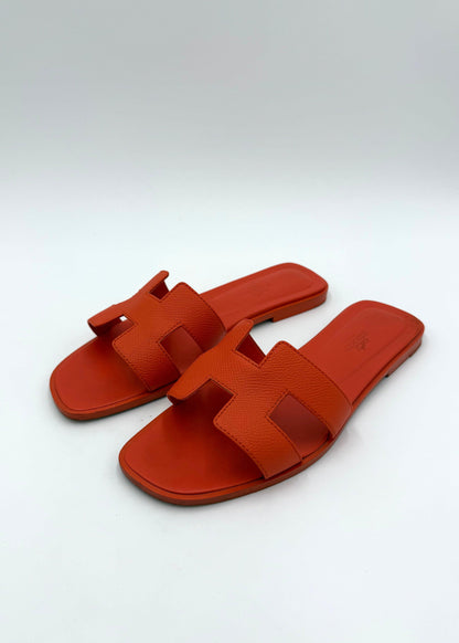 Hermès Orange Poppy Epsom Leather Oran Sandals