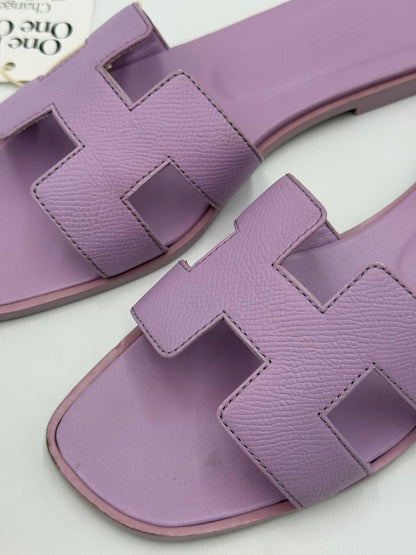 Hermès Oran Sandals in Violet Amethyst Epsom Leather