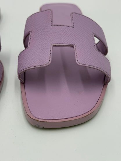 Hermès Oran Sandals in Violet Amethyst Epsom Leather