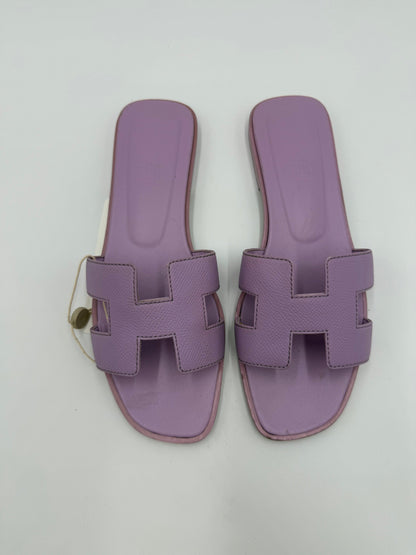 Hermès Oran Sandals in Violet Amethyst Epsom Leather
