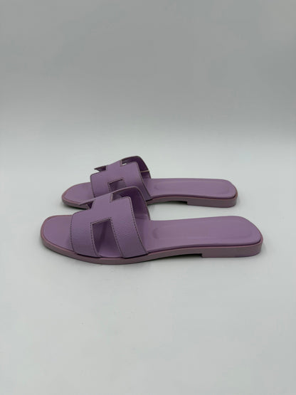 Hermès Oran Sandals in Violet Amethyst Epsom Leather