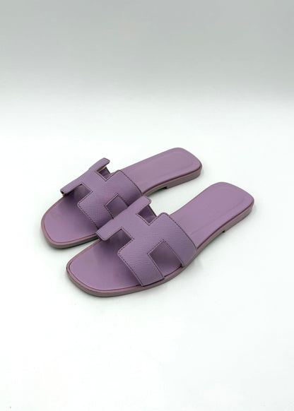 Hermès Oran Sandals in Violet Amethyst Epsom Leather