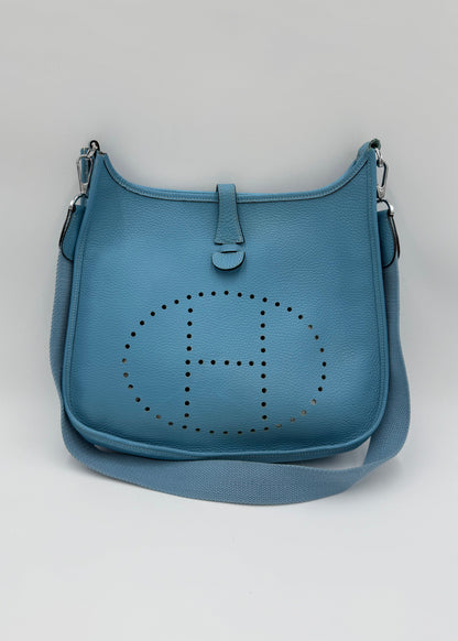 Hermes Borsa Evelyne III PM in Pelle Taurillon Clemence Celeste