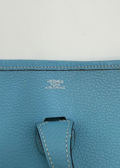 Hermes Borsa Evelyne III PM in Pelle Taurillon Clemence Celeste