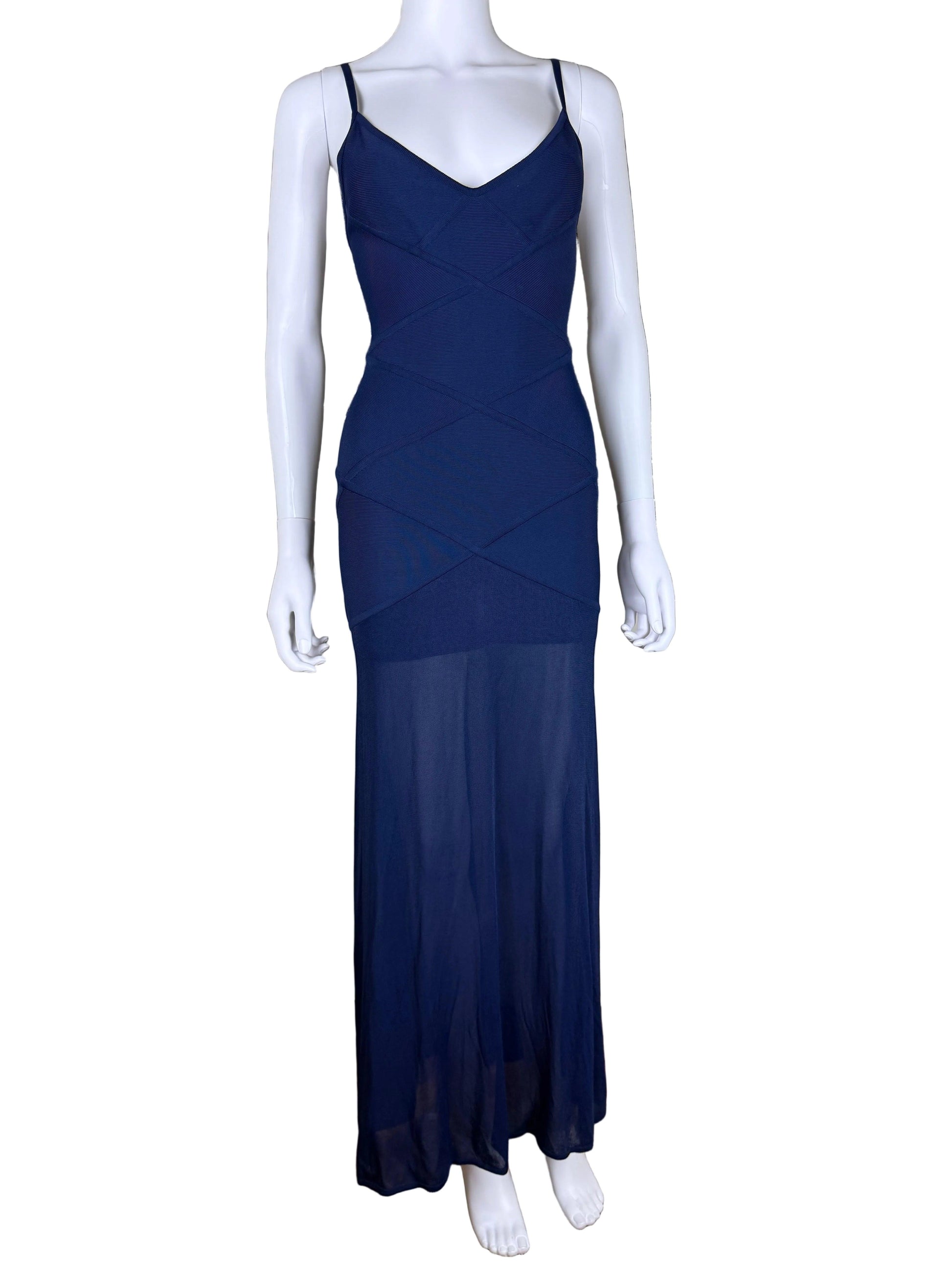 Hervé Léger Abito Vintage Lungo Bandage in Blu Navy - Pally Vintage Closet