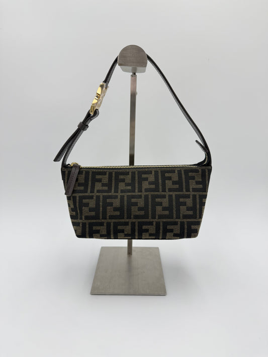 Fendi Borsa a Mano Vanity Pouch in Tela Zucca Monogram Marrone