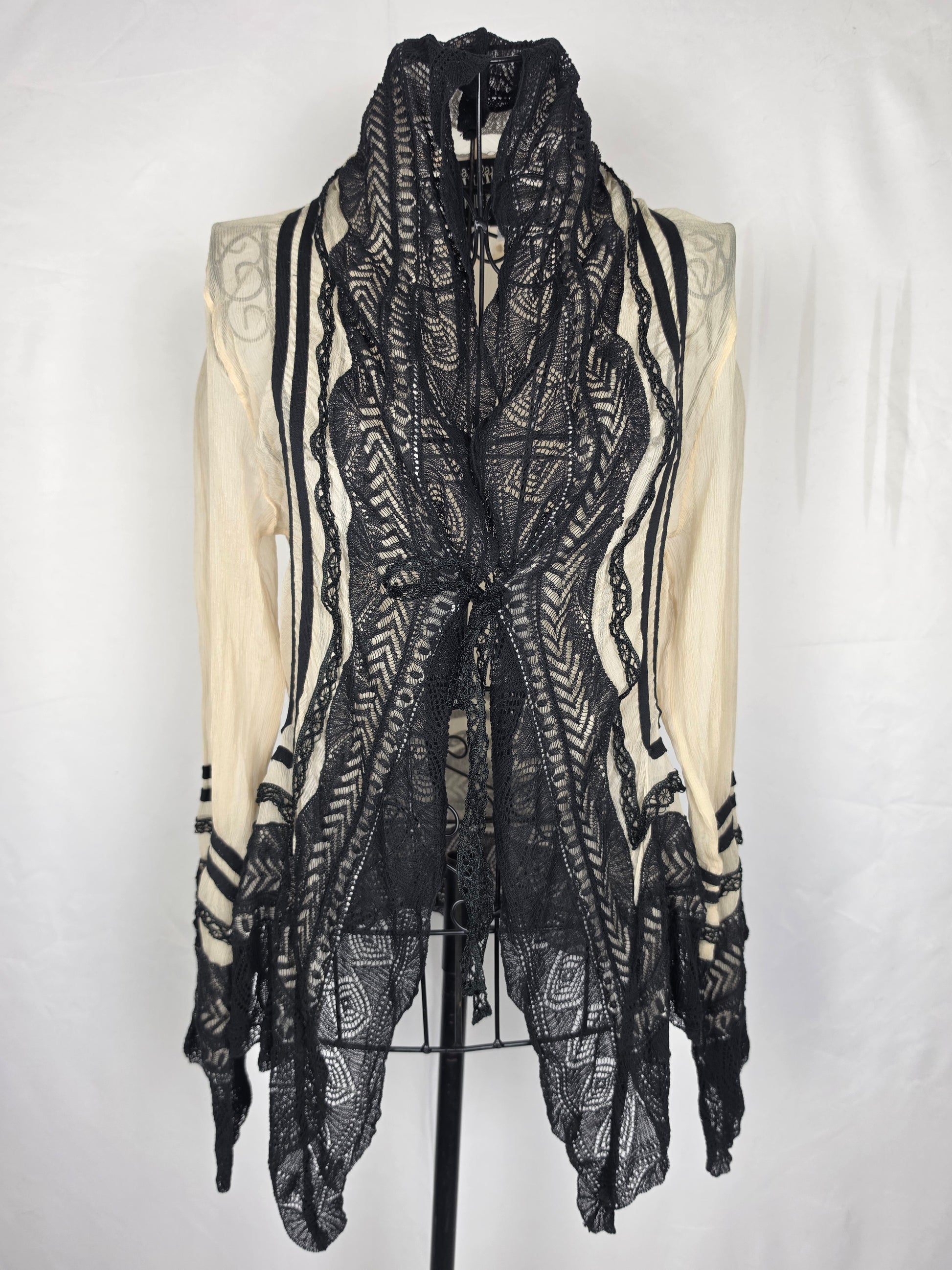 Jean Paul Gaultier Cardigan Vintage Effetto Stropicciato e Pizzo Nero - Pally Vintage Closet