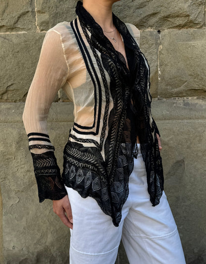 Jean Paul Gaultier Cardigan Vintage Effetto Stropicciato e Pizzo Nero - Pally Vintage Closet
