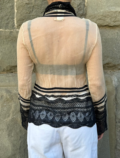 Jean Paul Gaultier Cardigan Vintage Effetto Stropicciato e Pizzo Nero - Pally Vintage Closet