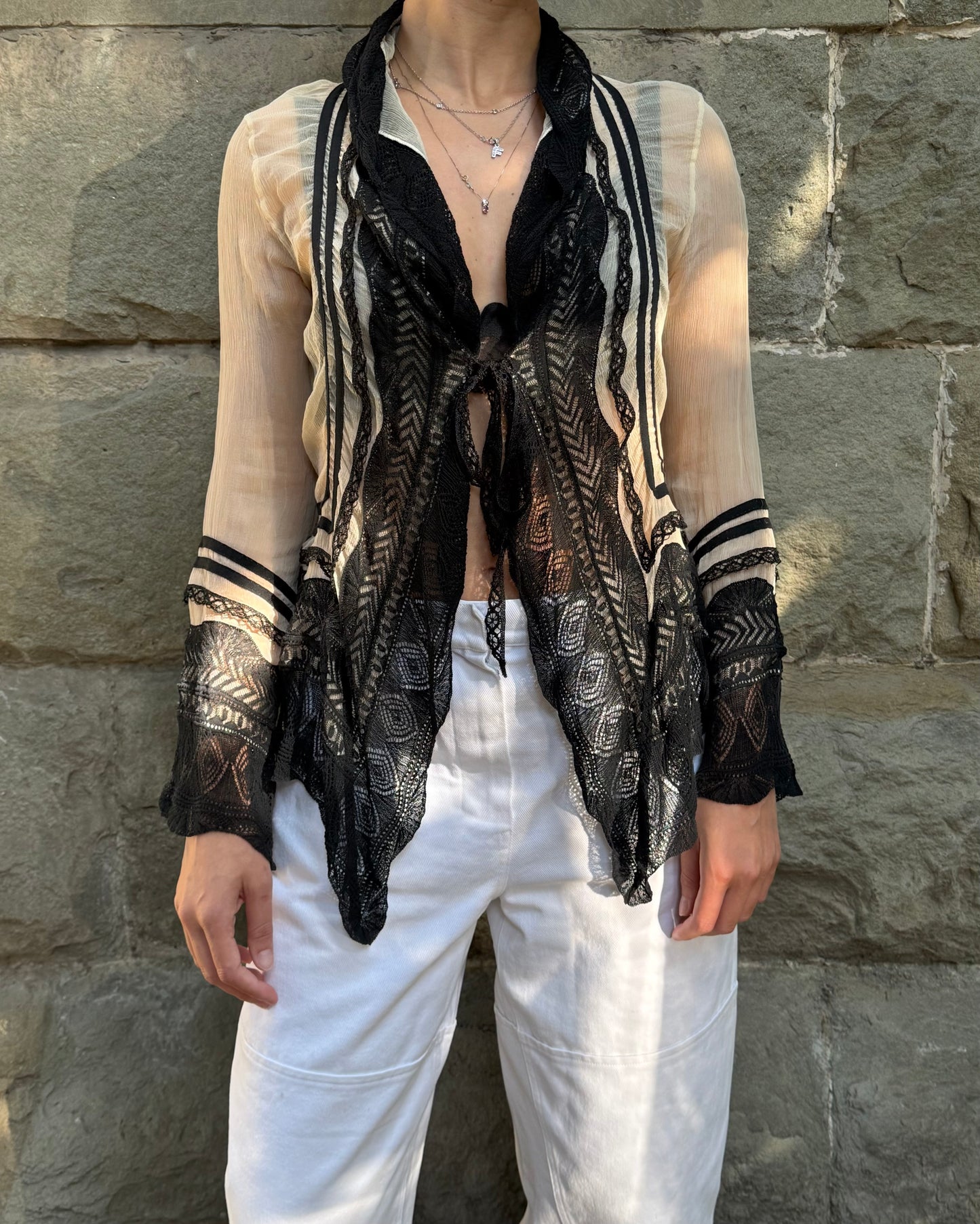 Jean Paul Gaultier Cardigan Vintage Effetto Stropicciato e Pizzo Nero - Pally Vintage Closet