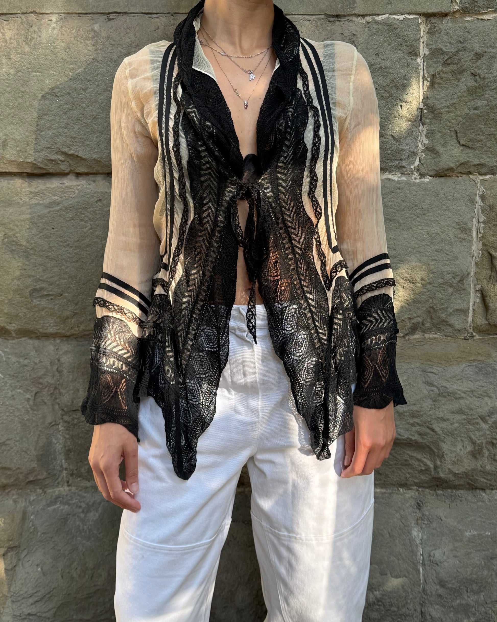 Jean Paul Gaultier Cardigan Vintage Effetto Stropicciato e Pizzo Nero - Pally Vintage Closet