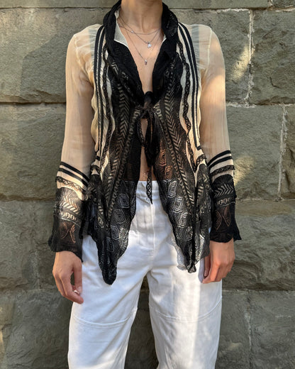Jean Paul Gaultier Cardigan Vintage Effetto Stropicciato e Pizzo Nero - Pally Vintage Closet