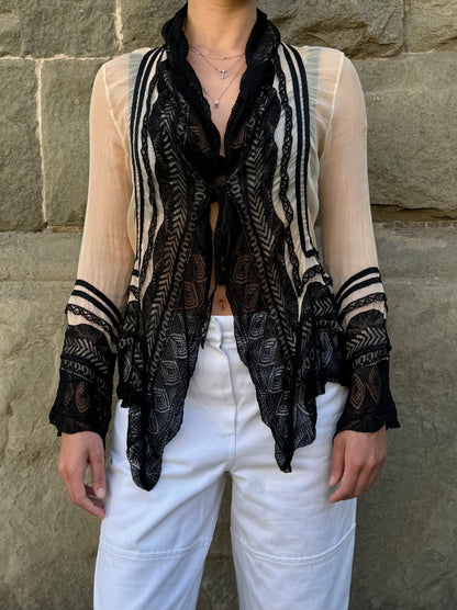 Jean Paul Gaultier Cardigan Vintage Effetto Stropicciato e Pizzo Nero - Pally Vintage Closet