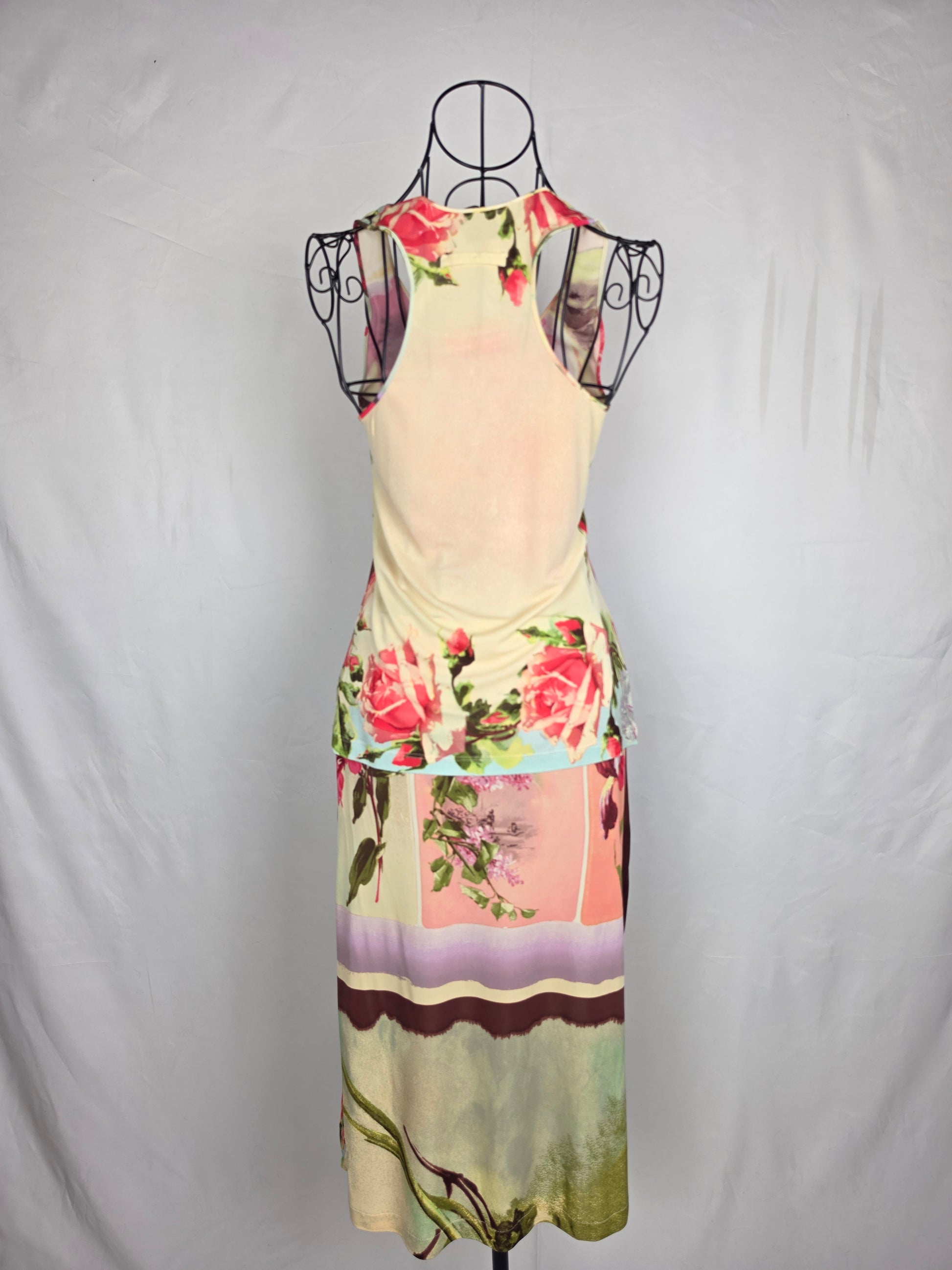 Jean Paul Gaultier Completo Vintage Canotta e Gonna con Stampa Floreale Rosa - Pally Vintage Closet