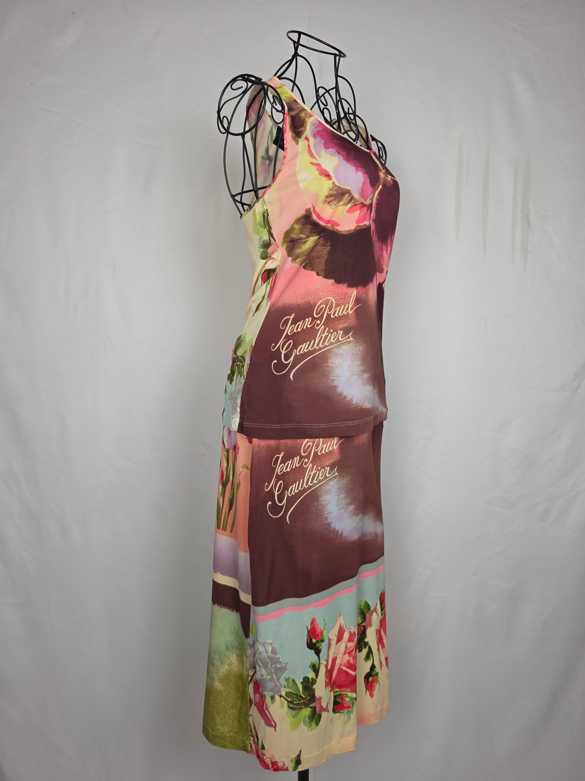 Jean Paul Gaultier Completo Vintage Canotta e Gonna con Stampa Floreale Rosa - Pally Vintage Closet