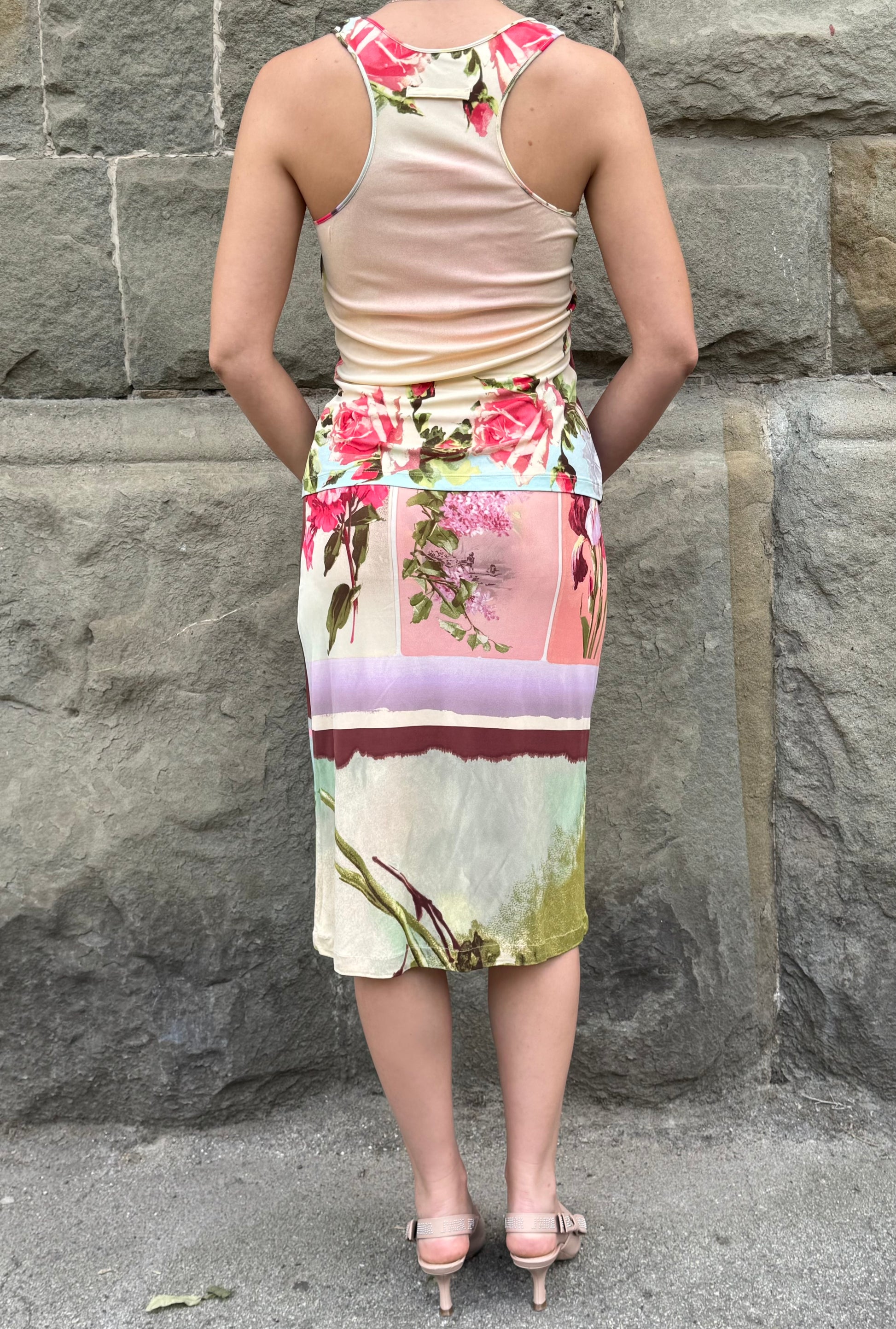 Jean Paul Gaultier Completo Vintage Canotta e Gonna con Stampa Floreale Rosa - Pally Vintage Closet