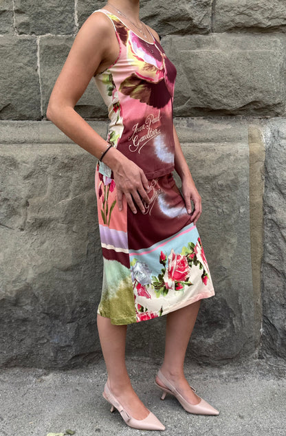 Jean Paul Gaultier Completo Vintage Canotta e Gonna con Stampa Floreale Rosa - Pally Vintage Closet