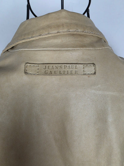 Jean Paul Gaultier Jeans Giacca in Pelle Vintage Stile Safari Beige - Pally Vintage Closet