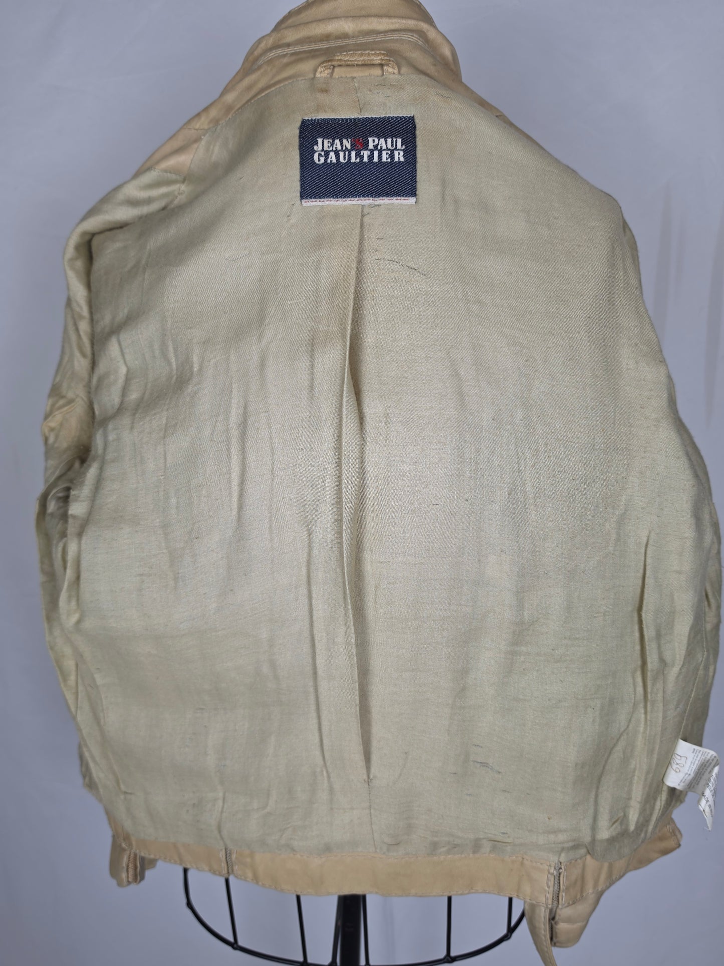 Jean Paul Gaultier Jeans Giacca in Pelle Vintage Stile Safari Beige - Pally Vintage Closet