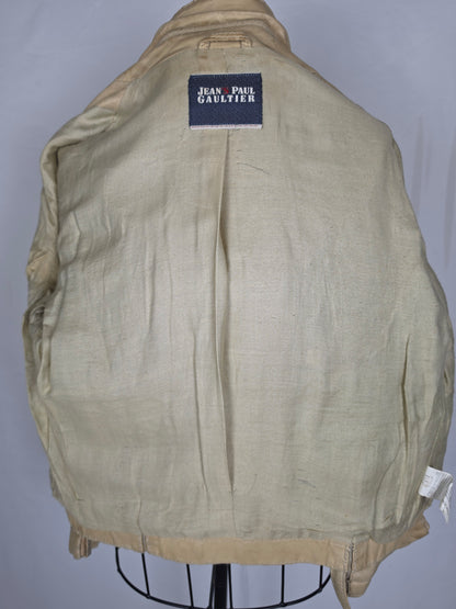 Jean Paul Gaultier Jeans Giacca in Pelle Vintage Stile Safari Beige - Pally Vintage Closet