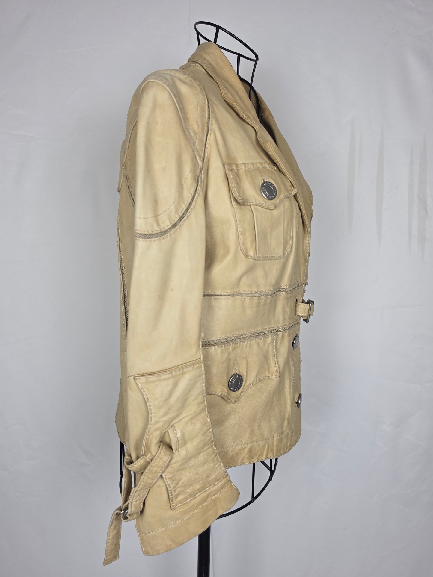 Jean Paul Gaultier Jeans Giacca in Pelle Vintage Stile Safari Beige - Pally Vintage Closet
