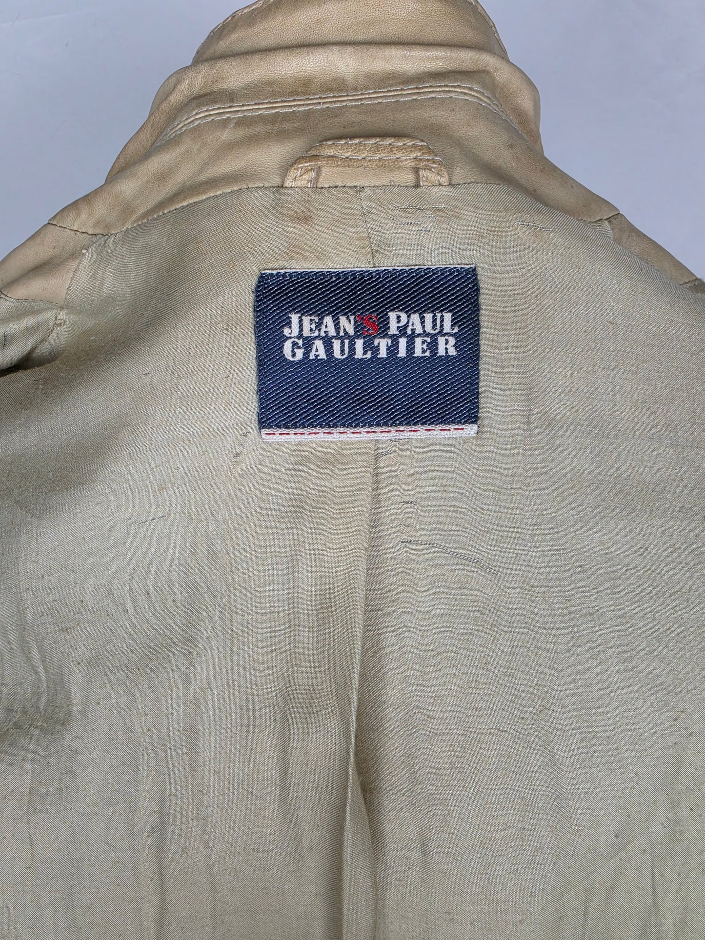 Jean Paul Gaultier Jeans Giacca in Pelle Vintage Stile Safari Beige - Pally Vintage Closet