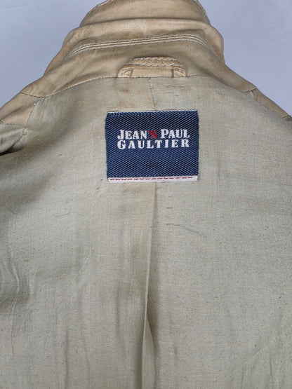 Jean Paul Gaultier Jeans Giacca in Pelle Vintage Stile Safari Beige - Pally Vintage Closet
