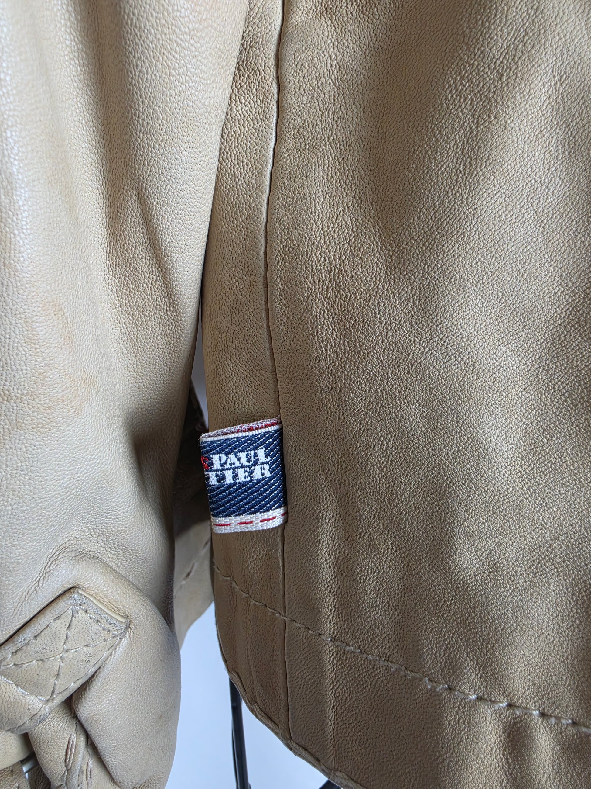 Jean Paul Gaultier Jeans Giacca in Pelle Vintage Stile Safari Beige - Pally Vintage Closet